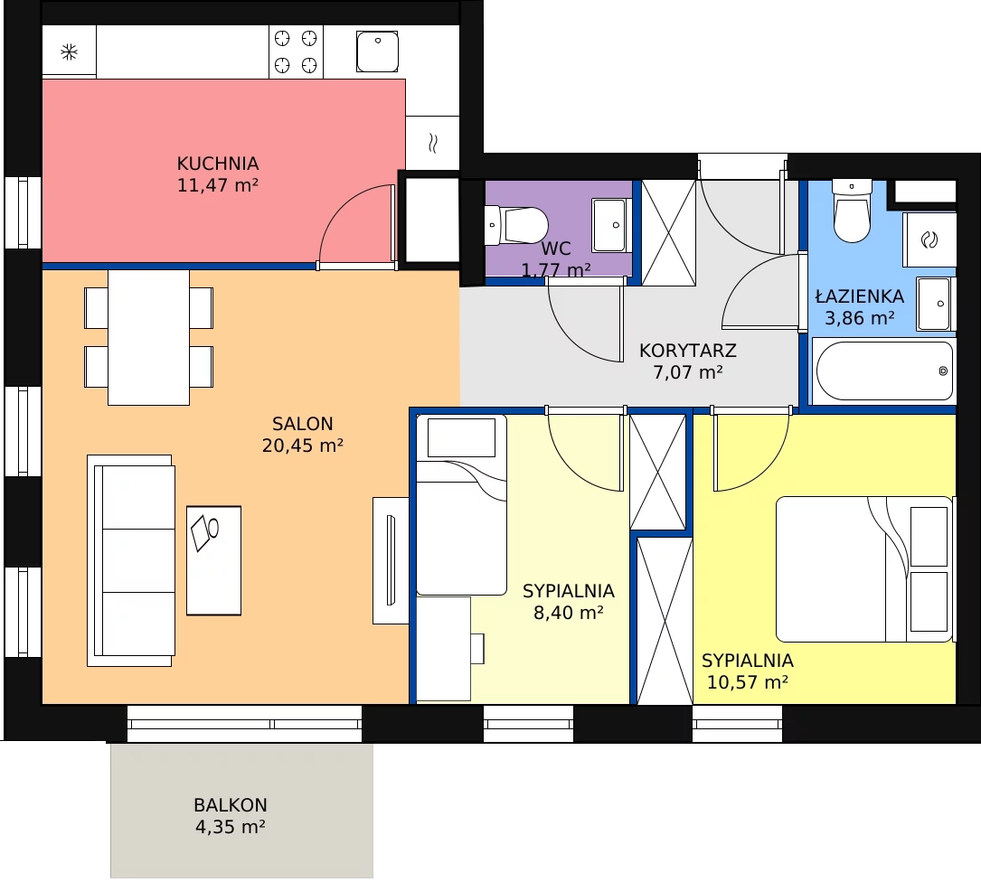 Zalety mieszkania 63.59 m², M1