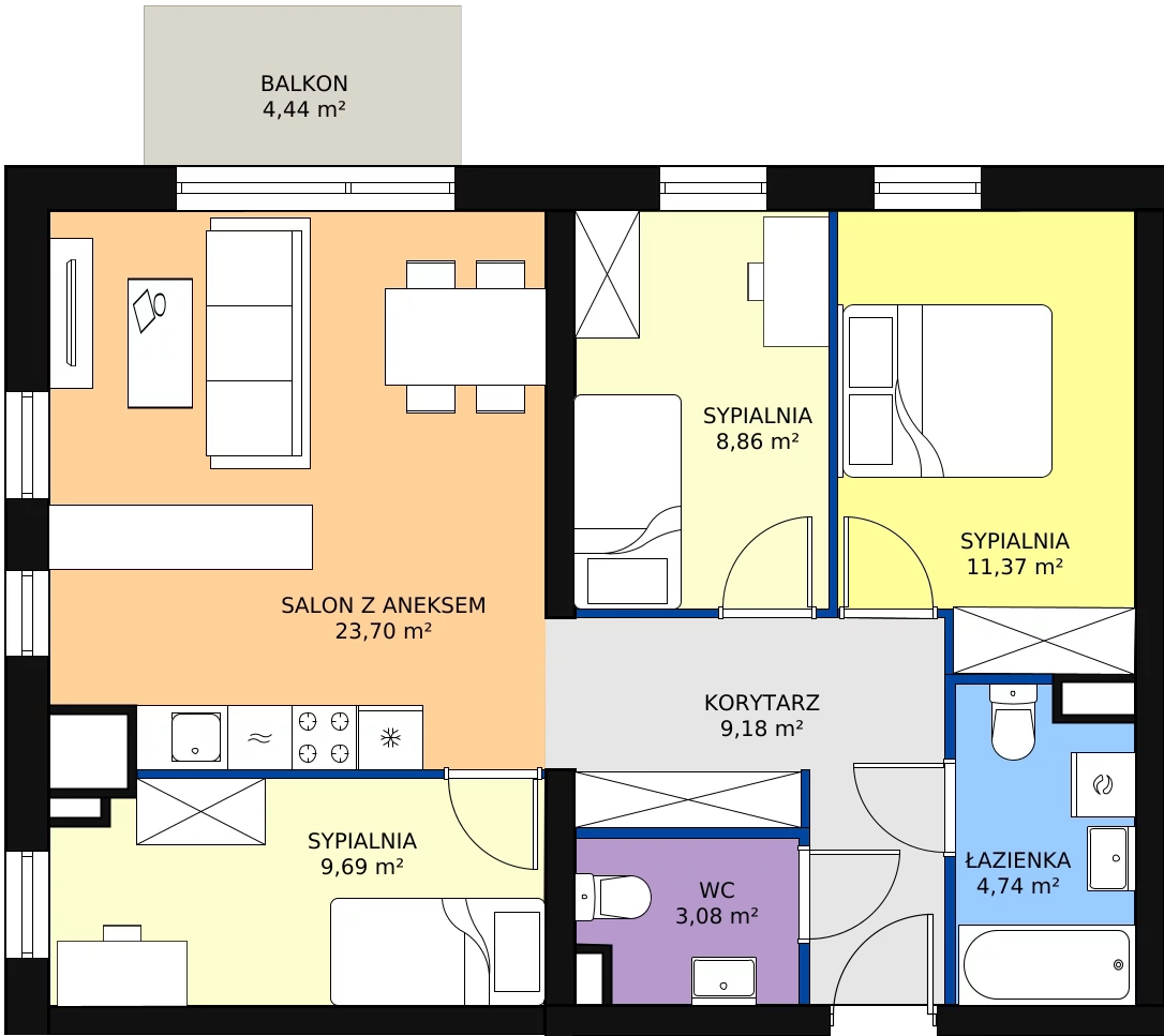 Zalety mieszkania 70.62 m², M11
