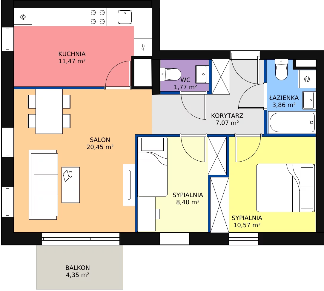 Zalety mieszkania 63.59 m², M46