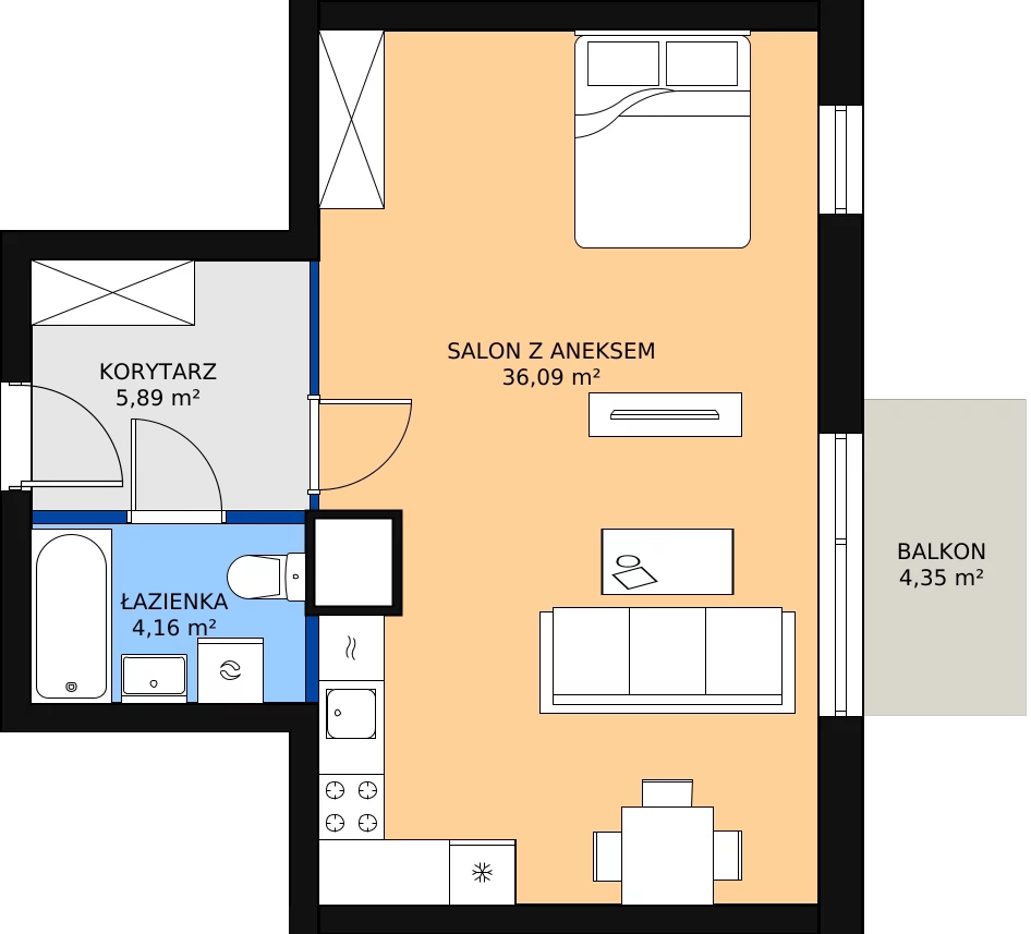 Zalety mieszkania 45.85 m², M51