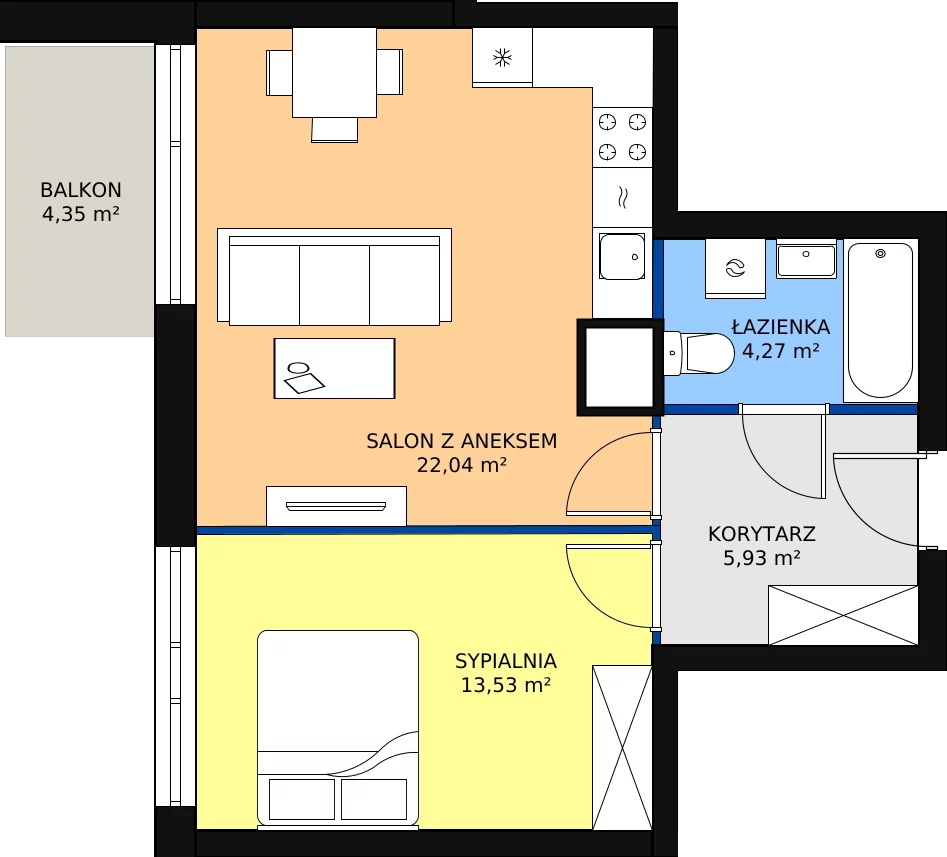 Zalety mieszkania 45.77 m², M54