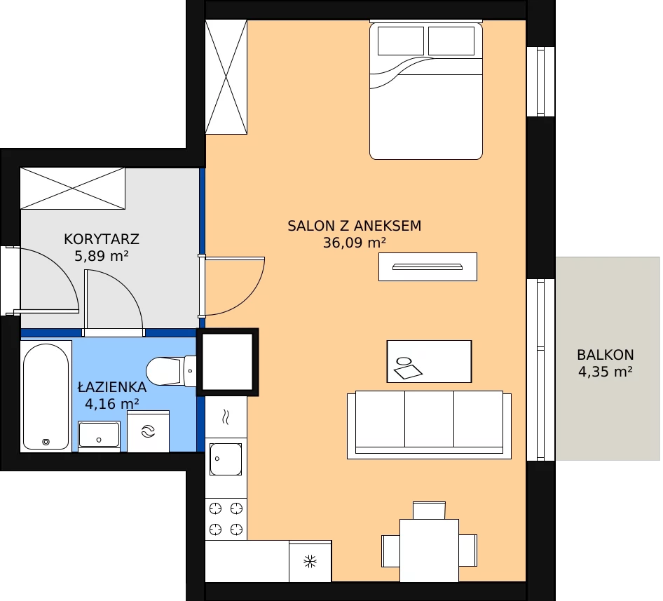 Zalety mieszkania 45.85 m², M60