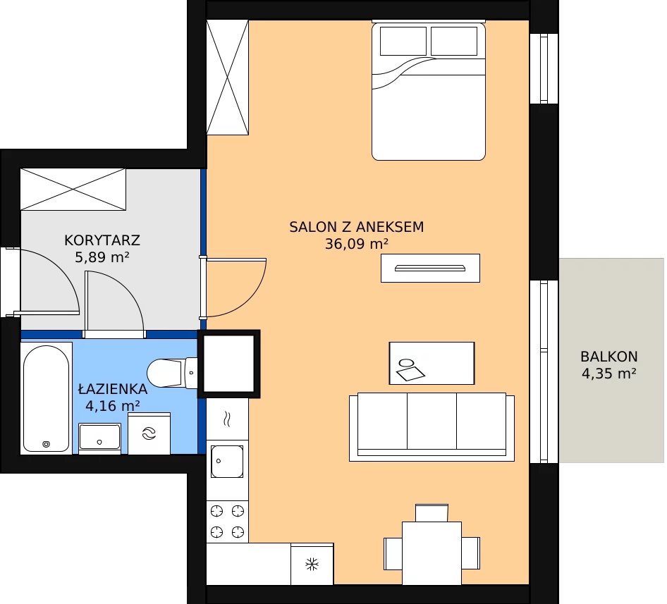 Zalety mieszkania 45.85 m², M69
