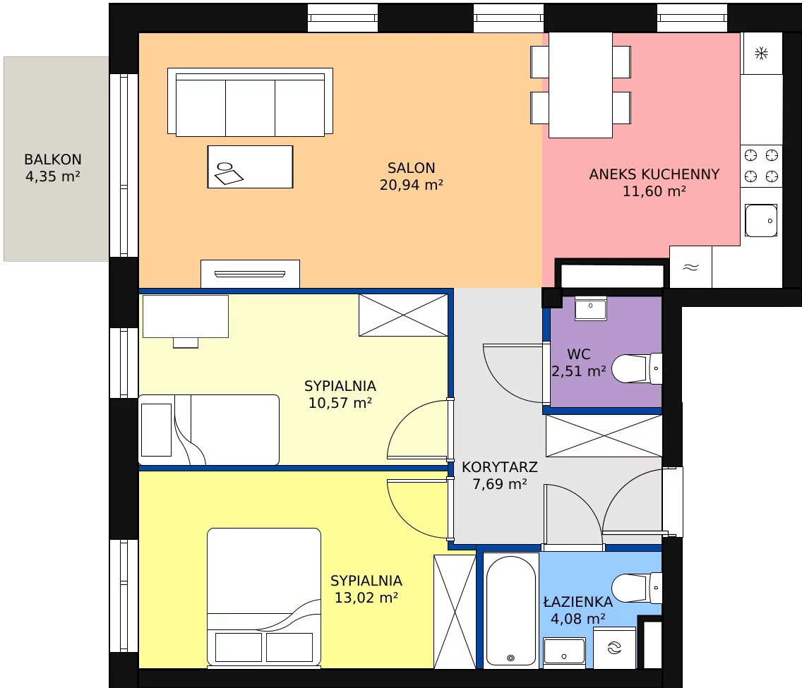 Zalety mieszkania 70.41 m², M76