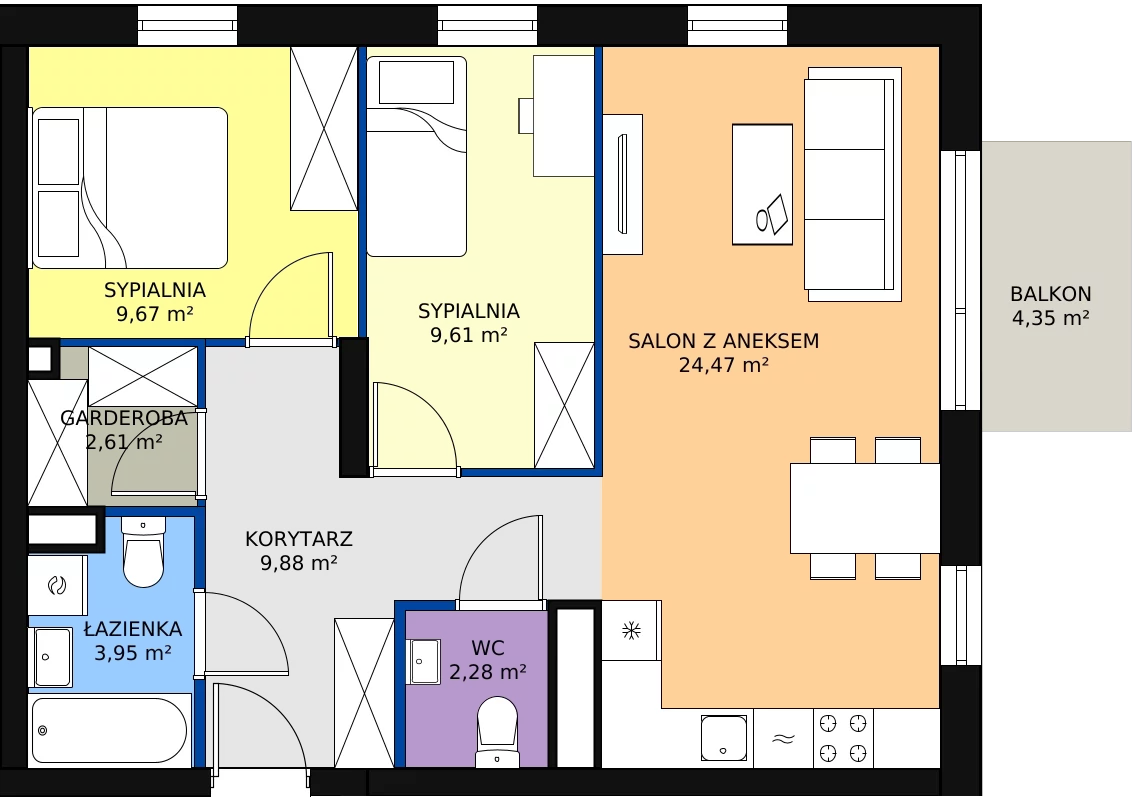 Zalety mieszkania 62.57 m², M97