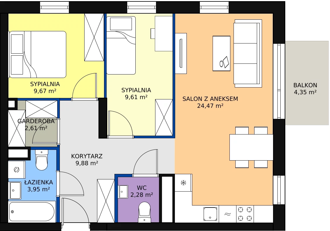 Zalety mieszkania 62.57 m², M105