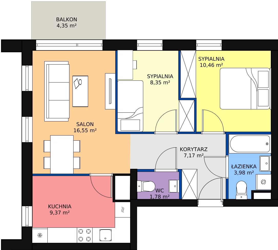 Zalety mieszkania 57.66 m², M117