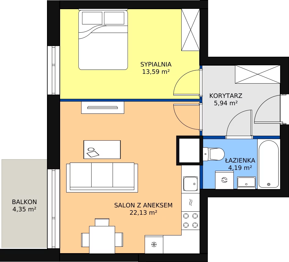 Zalety mieszkania 45.85 m², M118