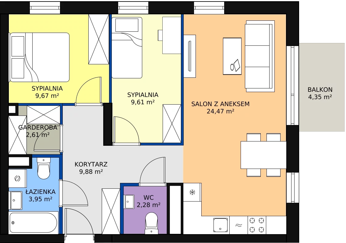 Zalety mieszkania 62.57 m², M137