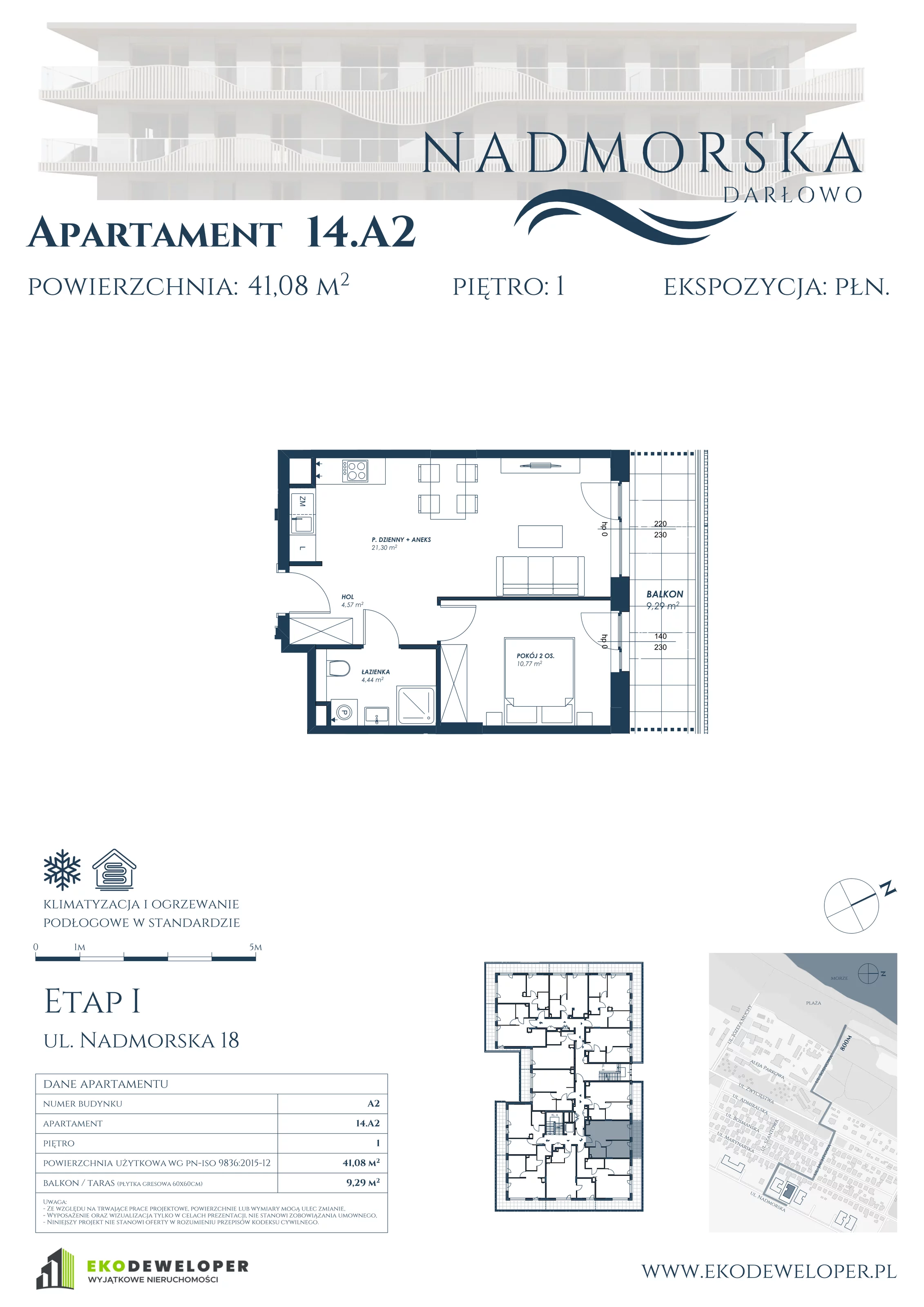 Apartament 41,08 m², piętro 1, oferta nr 14_A2, Nadmorska Darłowo, Darłowo, ul. Nadmorska 18