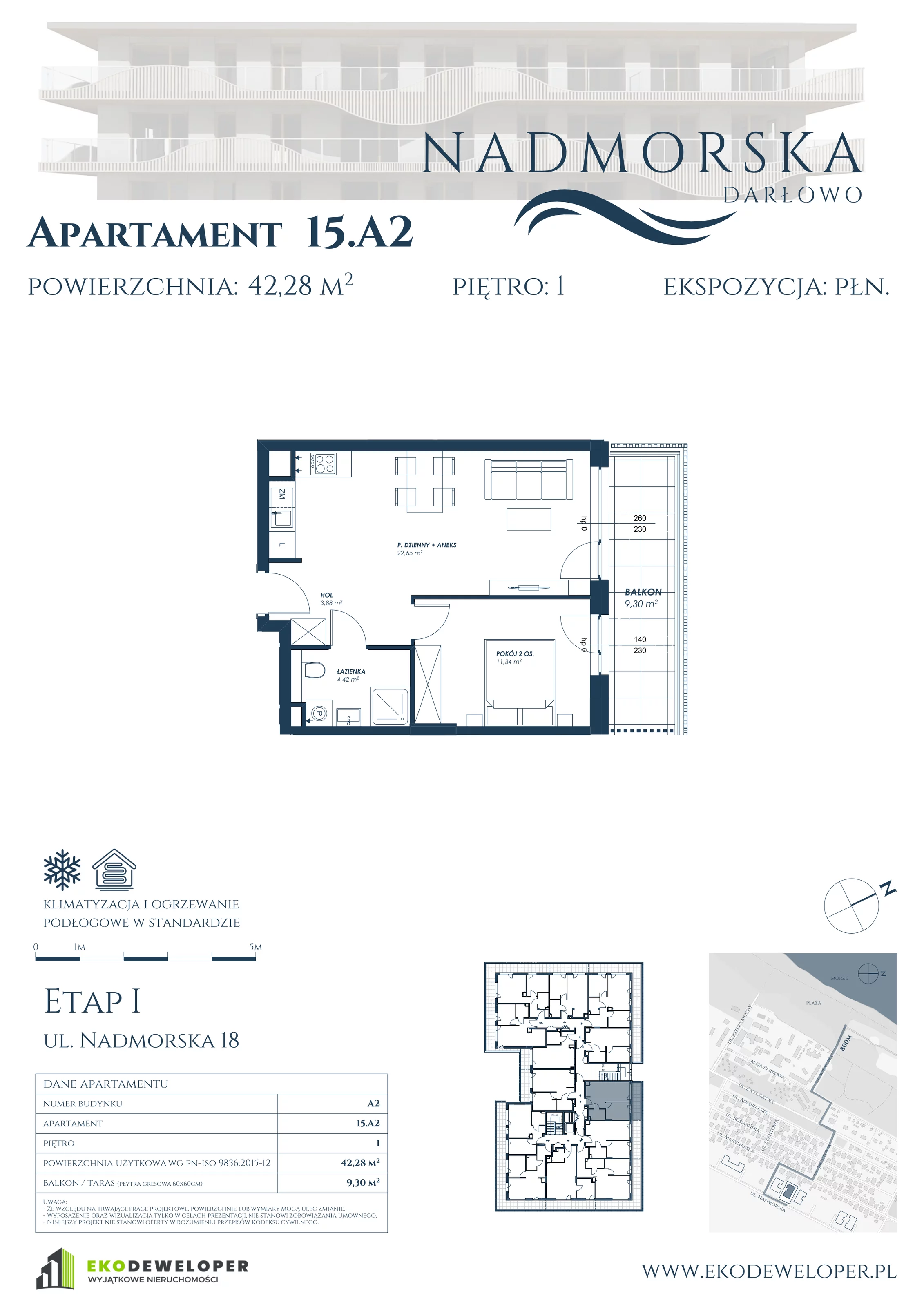 Apartament 42,28 m², piętro 1, oferta nr 15_A2, Nadmorska Darłowo, Darłowo, ul. Nadmorska 18