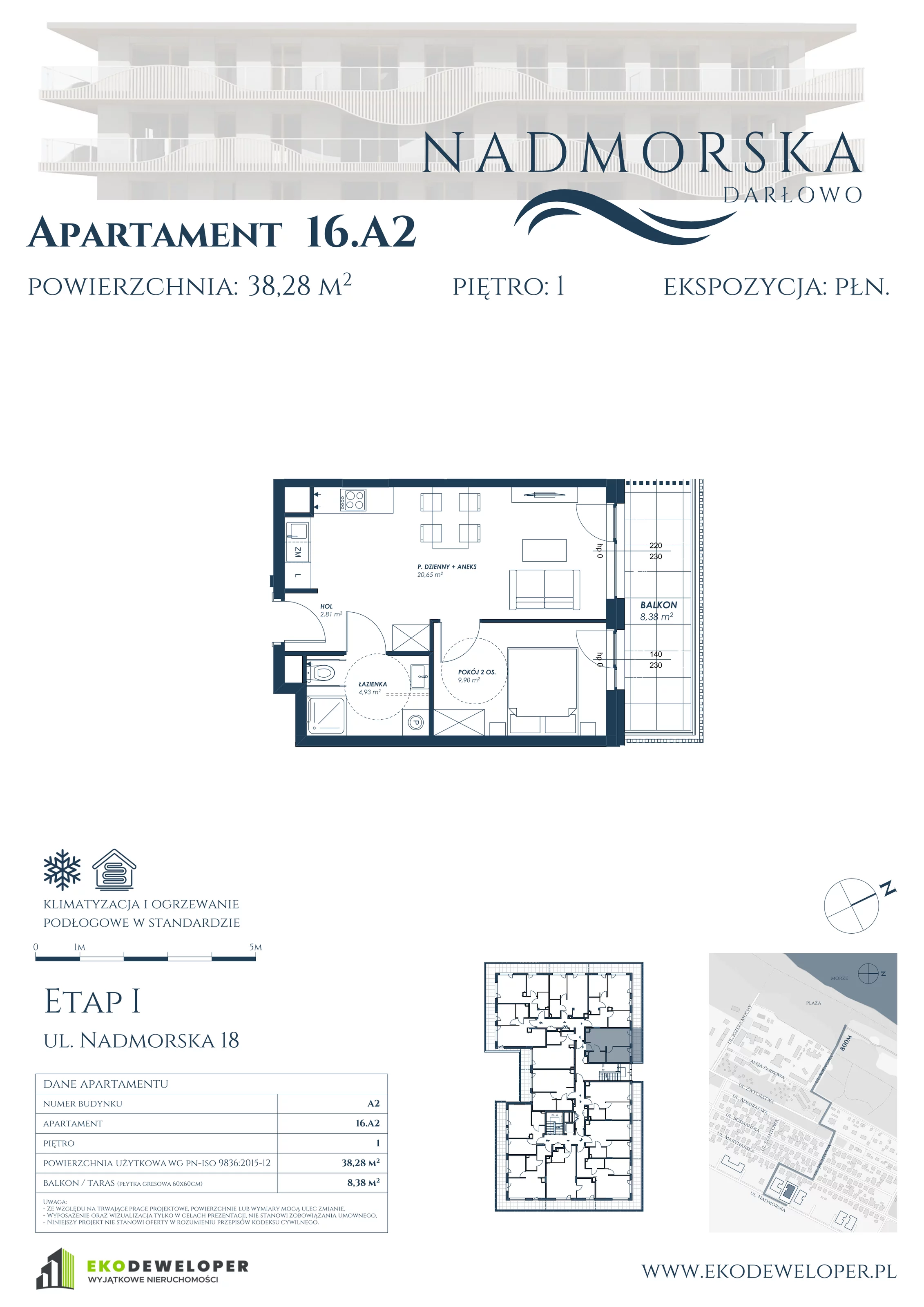 Apartament 38,28 m², piętro 1, oferta nr 16_A2, Nadmorska Darłowo, Darłowo, ul. Nadmorska 18