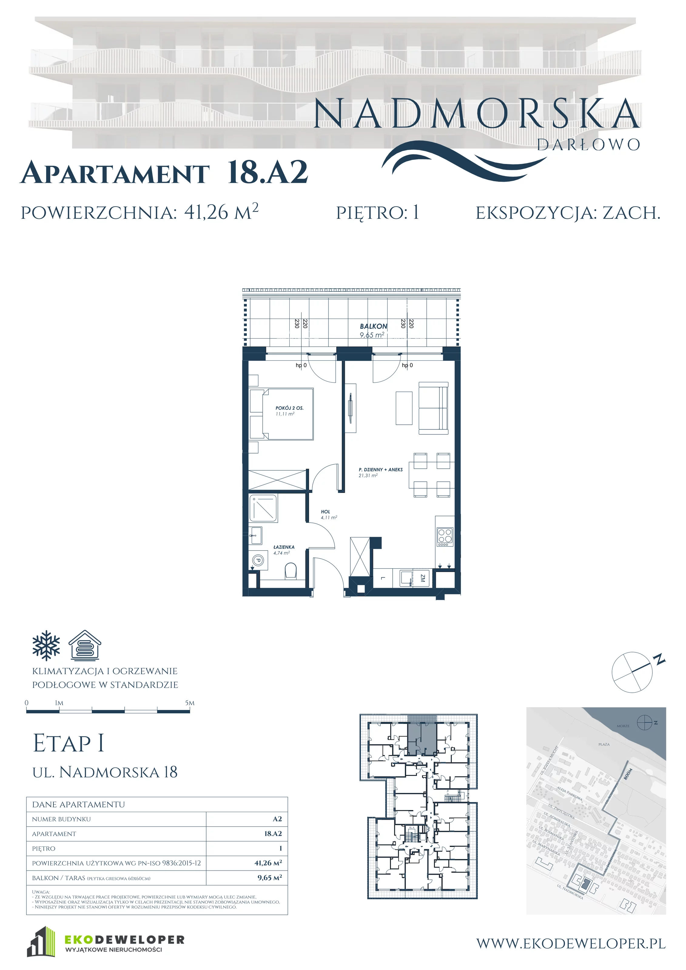 Apartament 41,26 m², piętro 1, oferta nr 18_A2, Nadmorska Darłowo, Darłowo, ul. Nadmorska 18