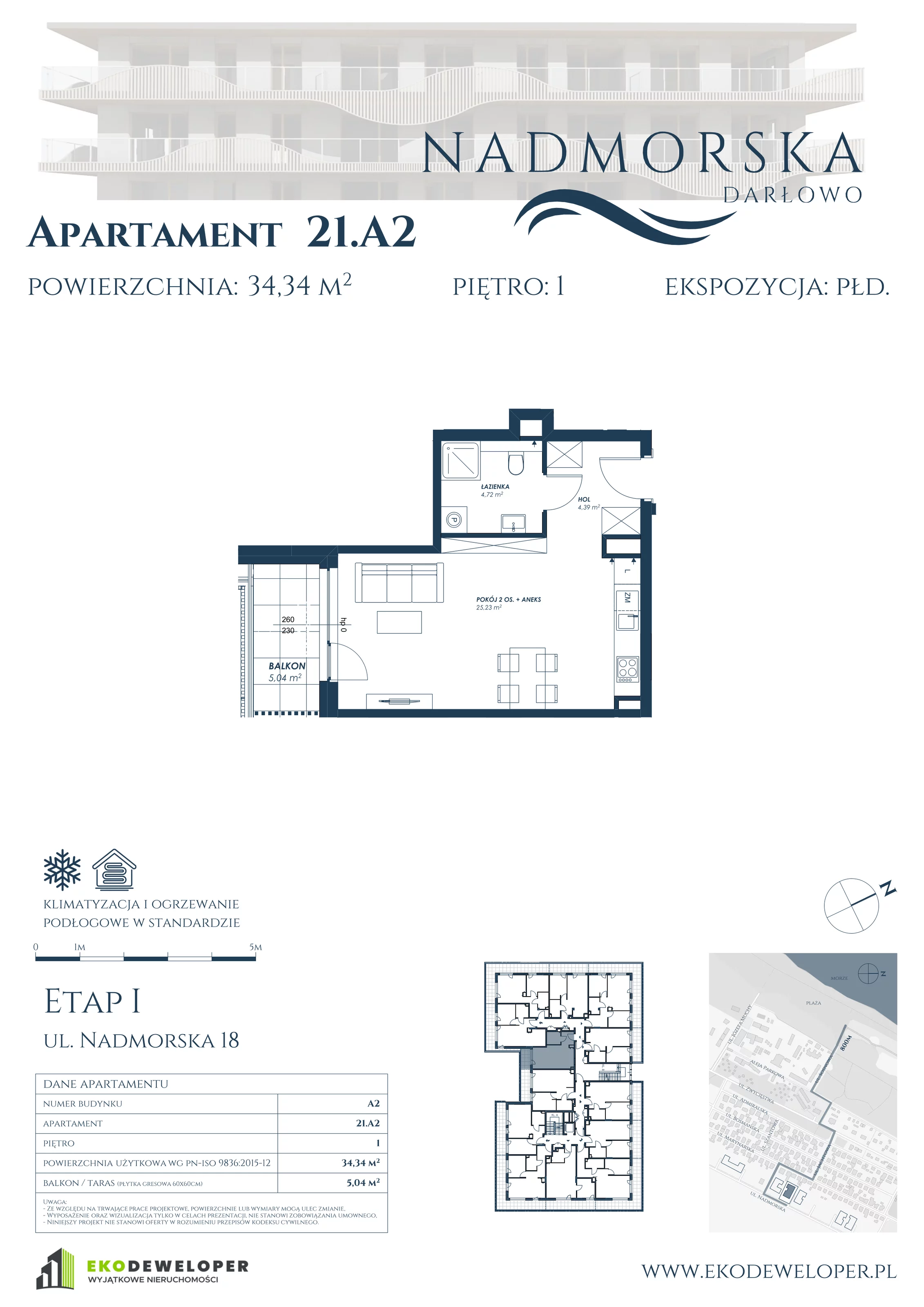 Apartament 34,34 m², piętro 1, oferta nr 21_A2, Nadmorska Darłowo, Darłowo, ul. Nadmorska 18