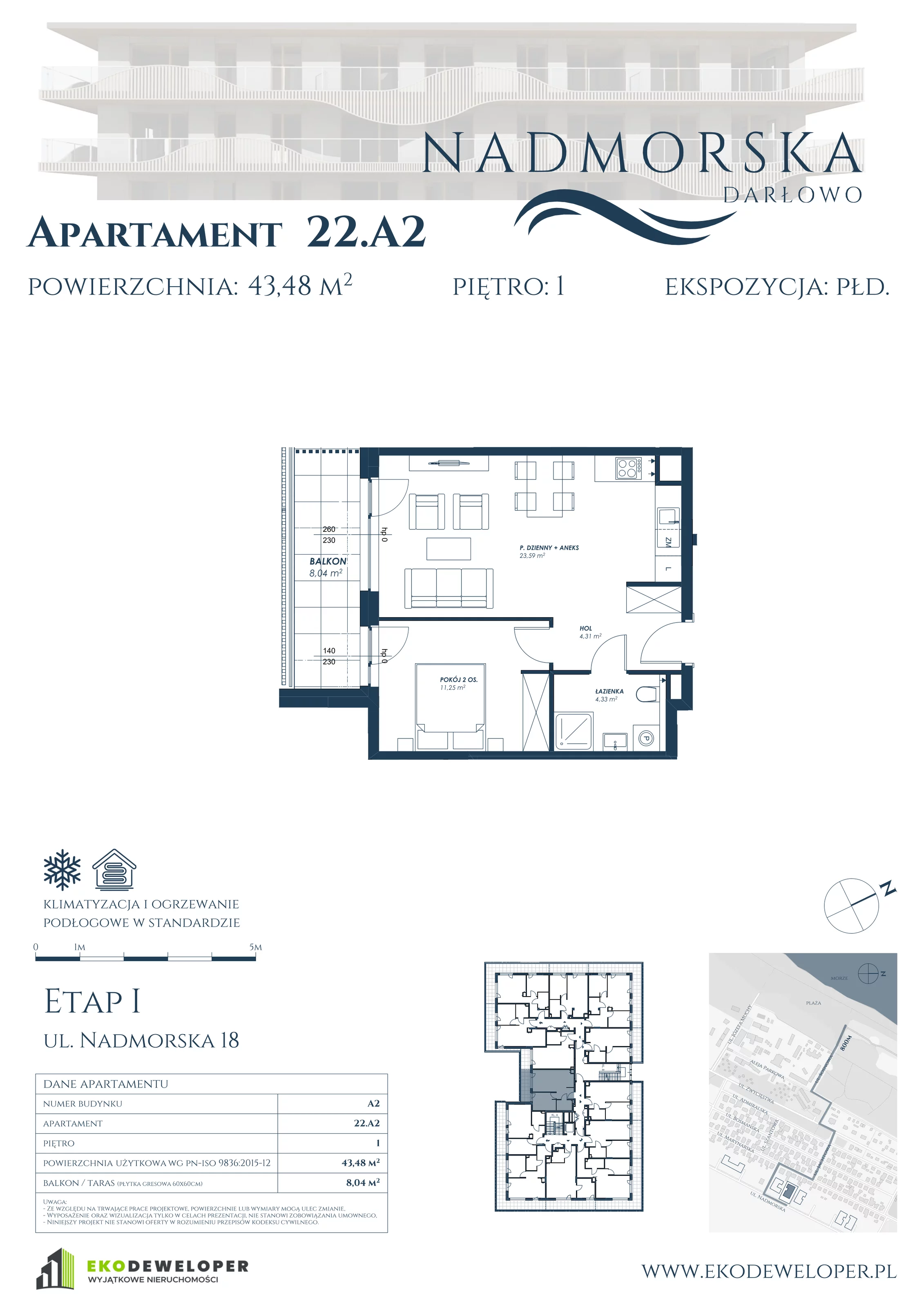 Apartament 43,48 m², piętro 1, oferta nr 22_A2, Nadmorska Darłowo, Darłowo, ul. Nadmorska 18