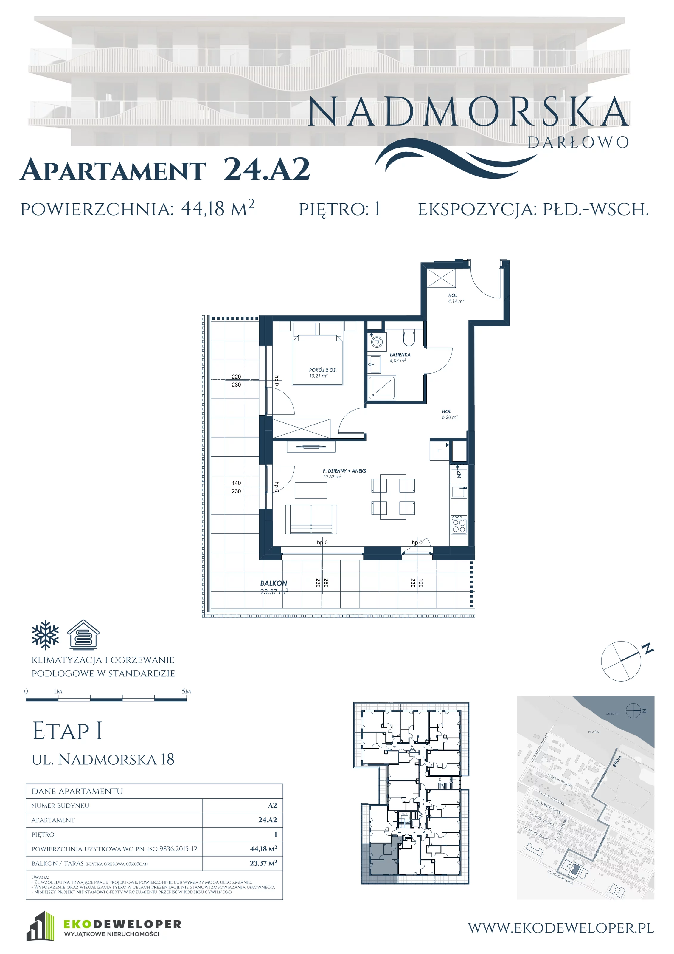 Apartament 44,18 m², piętro 1, oferta nr 24_A2, Nadmorska Darłowo, Darłowo, ul. Nadmorska 18