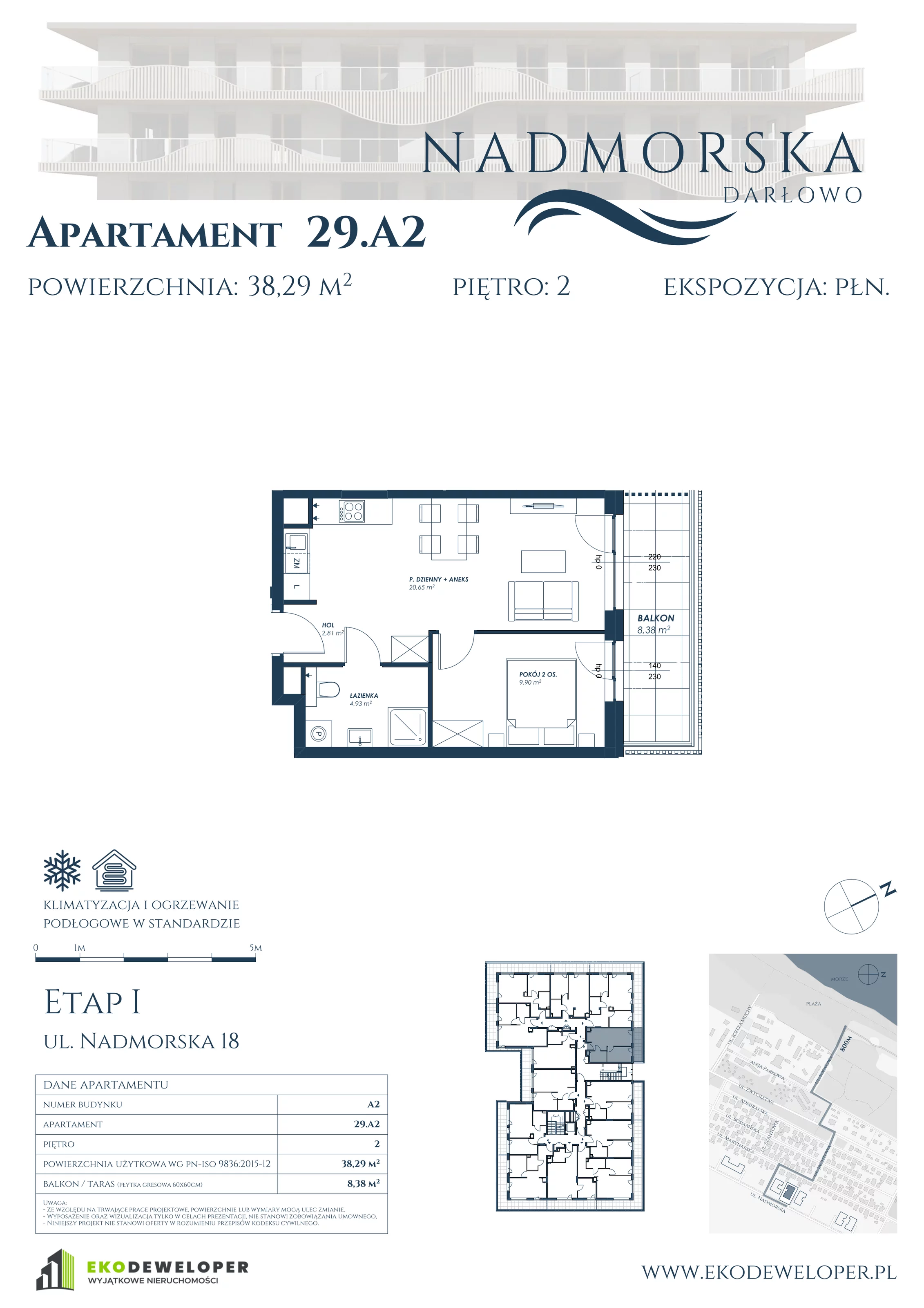 Apartament 38,29 m², piętro 2, oferta nr 29_A2, Nadmorska Darłowo, Darłowo, ul. Nadmorska 18