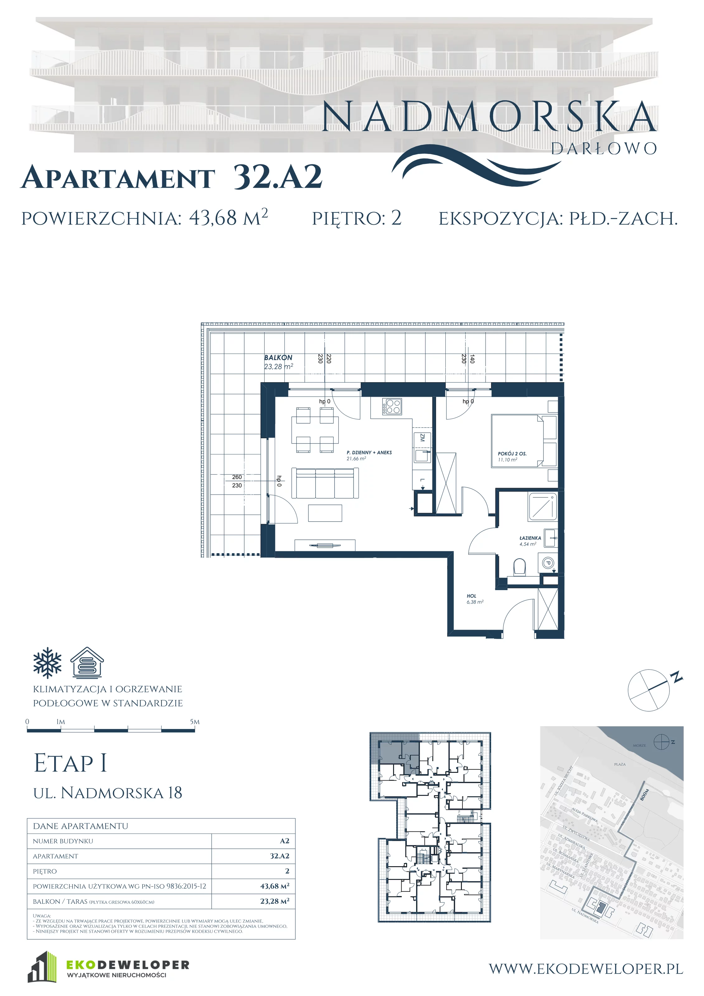 Apartament 43,68 m², piętro 2, oferta nr 32_A2, Nadmorska Darłowo, Darłowo, ul. Nadmorska 18