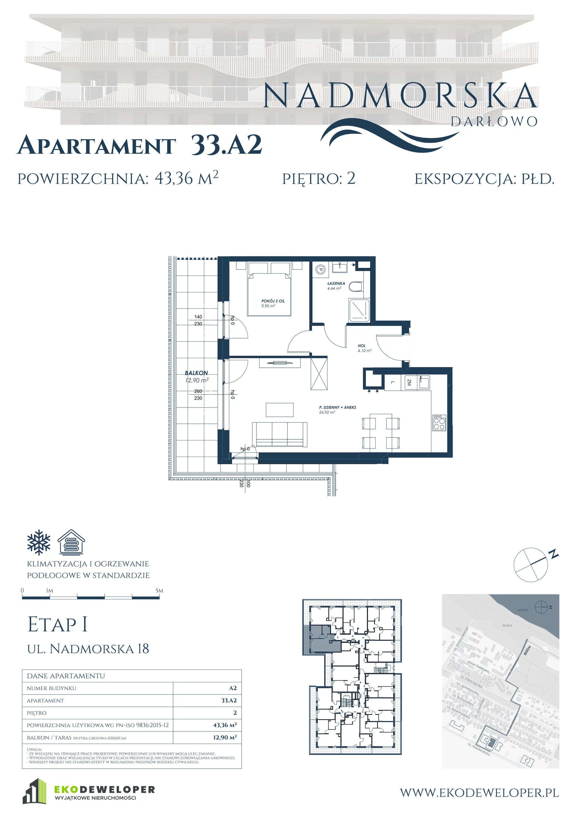 Apartament 43,36 m², piętro 2, oferta nr 33_A2, Nadmorska Darłowo, Darłowo, ul. Nadmorska 18