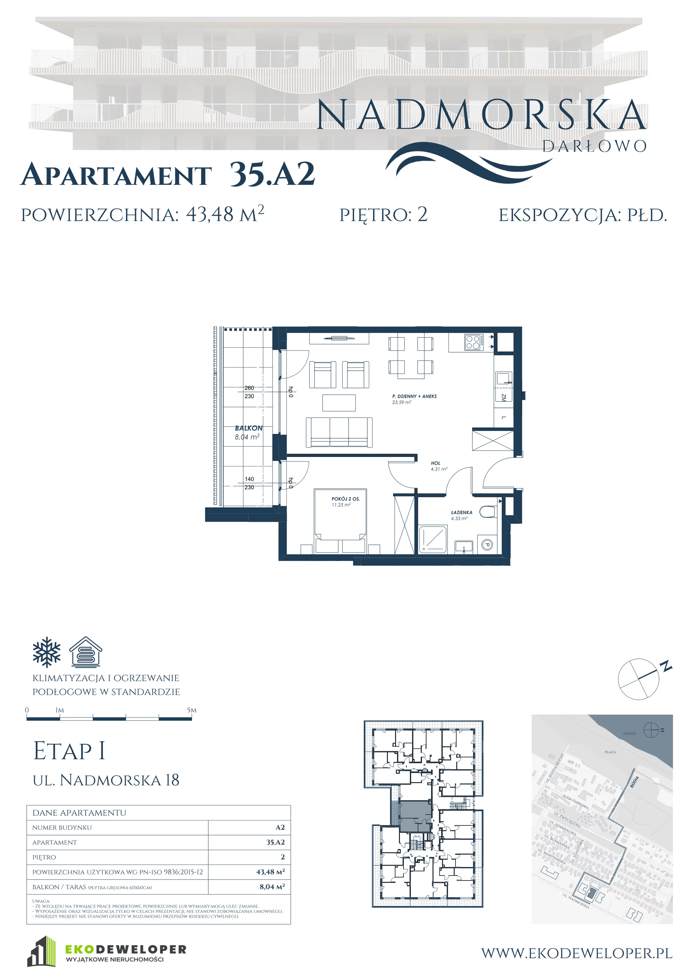 Apartament 43,48 m², piętro 2, oferta nr 35_A2, Nadmorska Darłowo, Darłowo, ul. Nadmorska 18