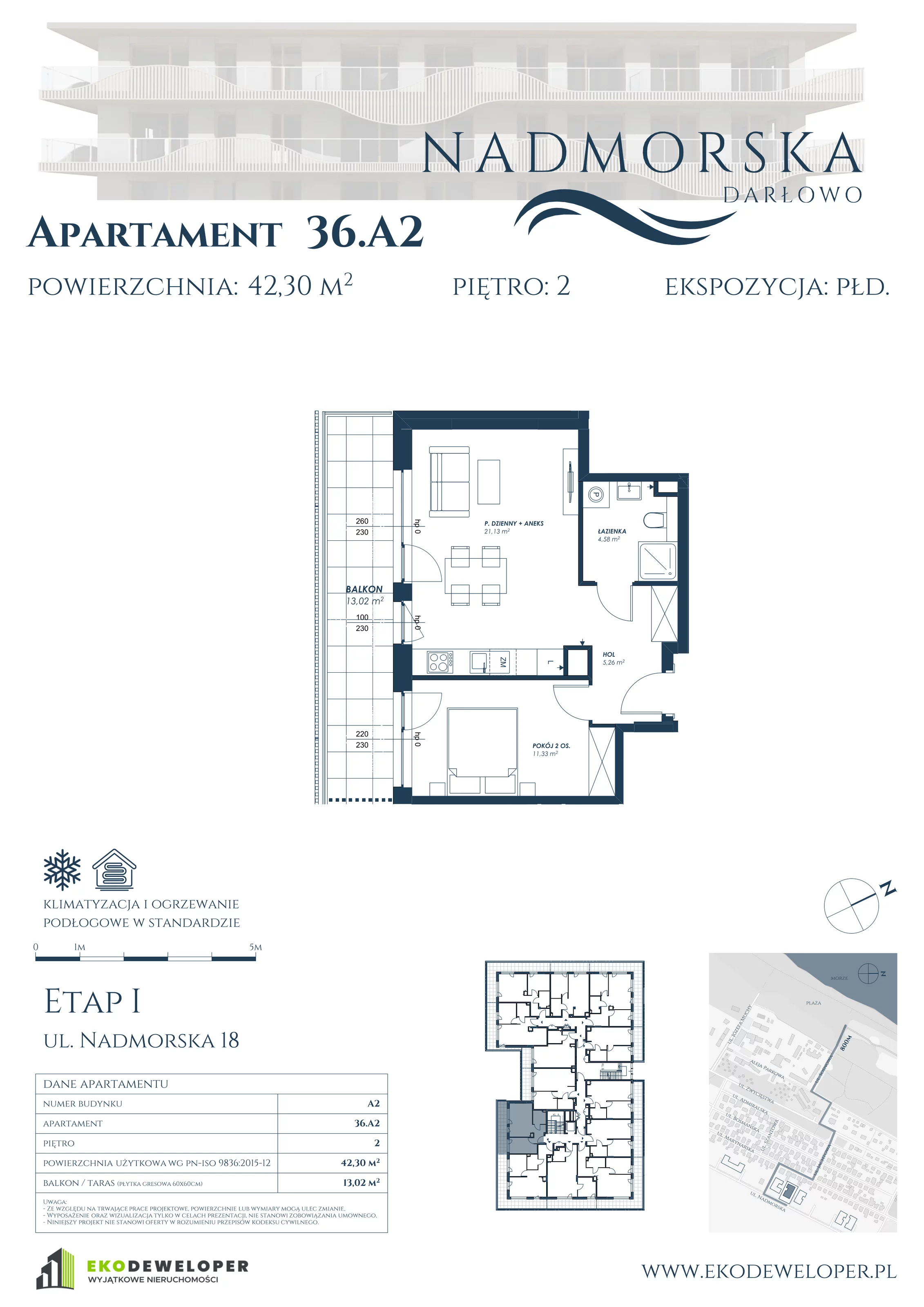 Apartament 42,30 m², piętro 2, oferta nr 36_A2, Nadmorska Darłowo, Darłowo, ul. Nadmorska 18