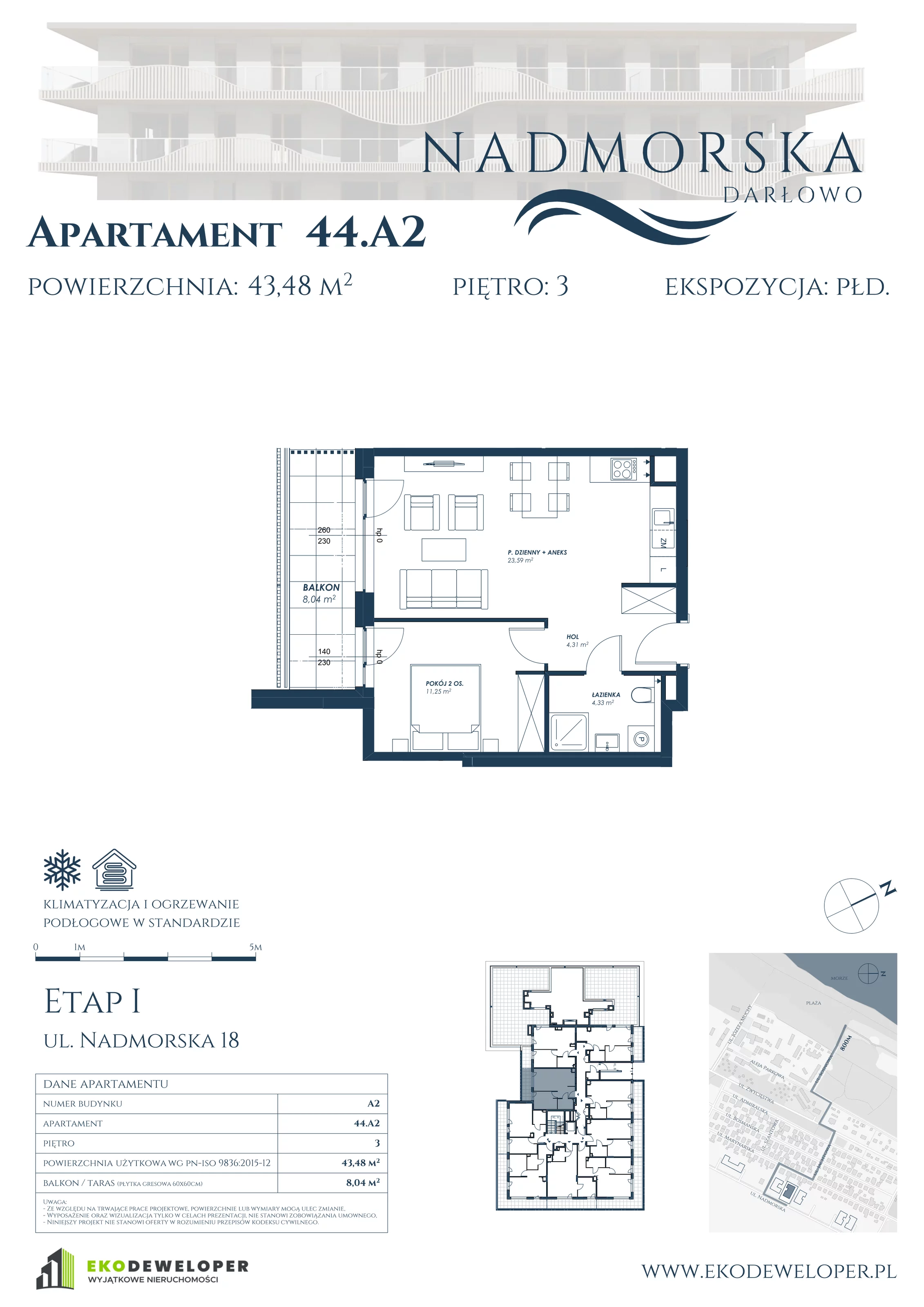 Apartament 43,48 m², piętro 3, oferta nr 44_A2, Nadmorska Darłowo, Darłowo, ul. Nadmorska 18