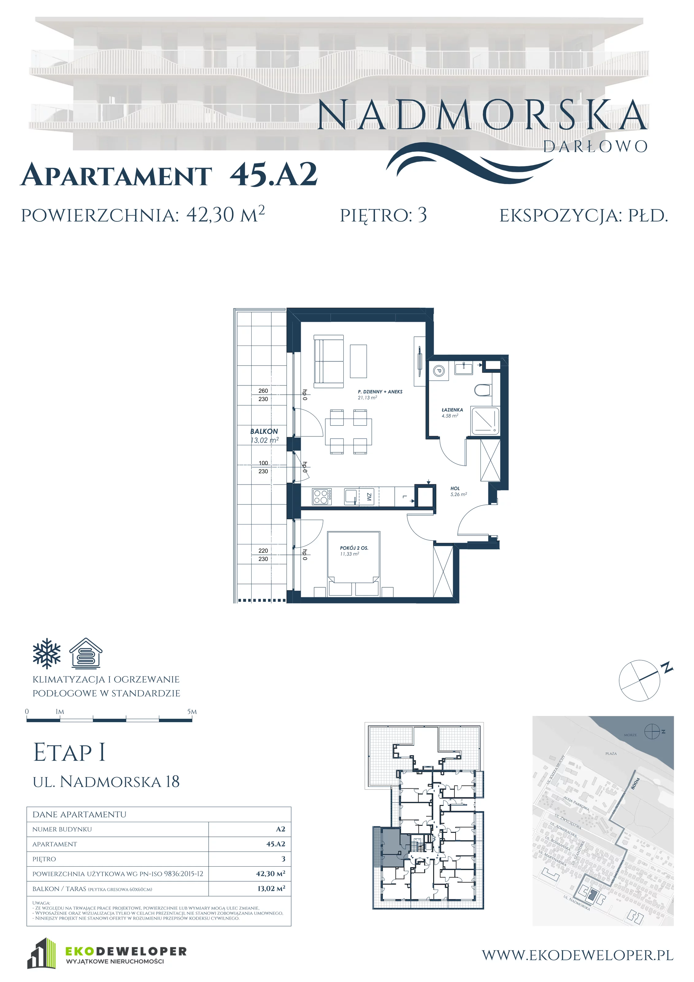 Apartament 42,30 m², piętro 3, oferta nr 45,A2, Nadmorska Darłowo, Darłowo, ul. Nadmorska 18