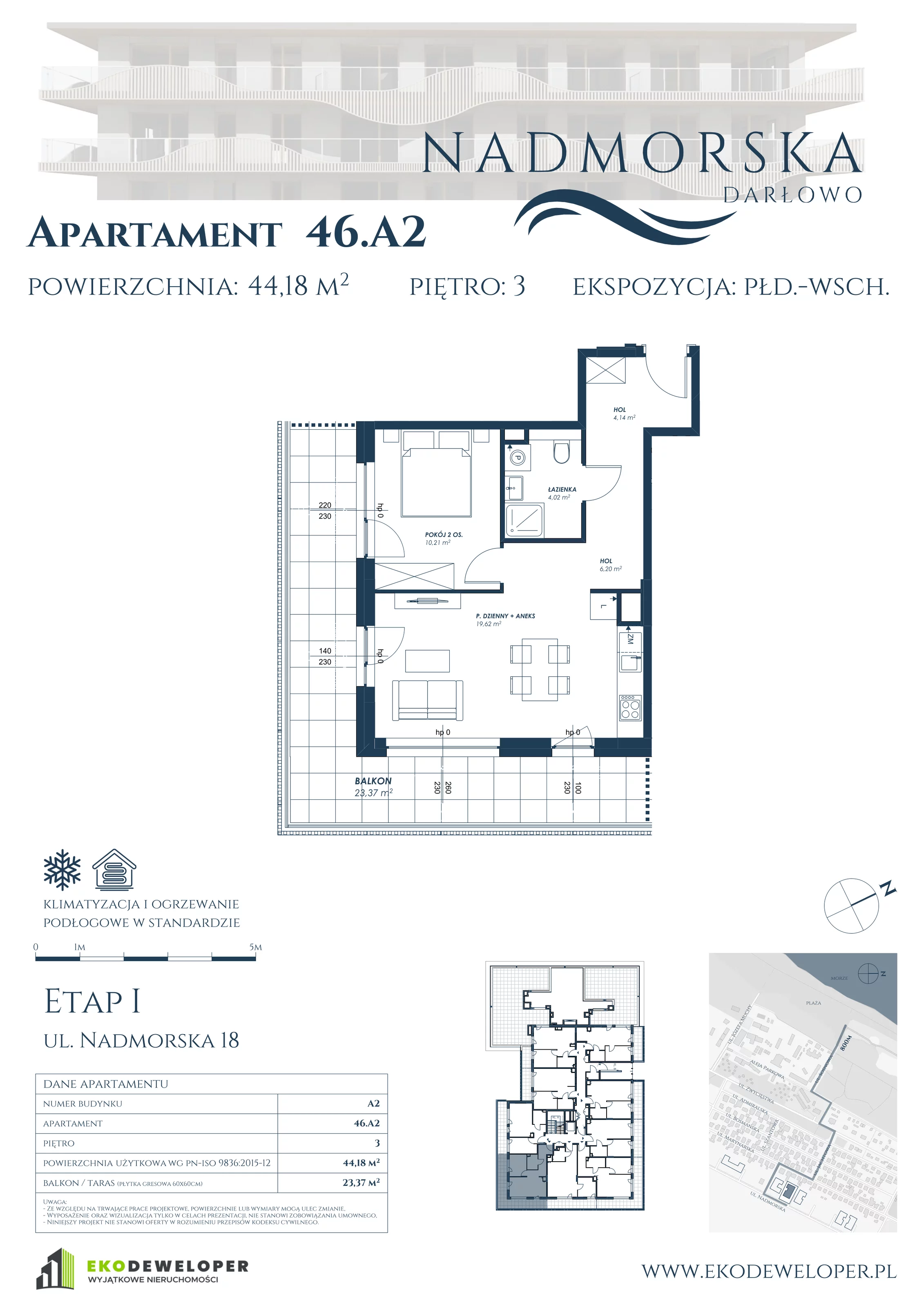 Apartament 44,18 m², piętro 3, oferta nr 46_A2, Nadmorska Darłowo, Darłowo, ul. Nadmorska 18