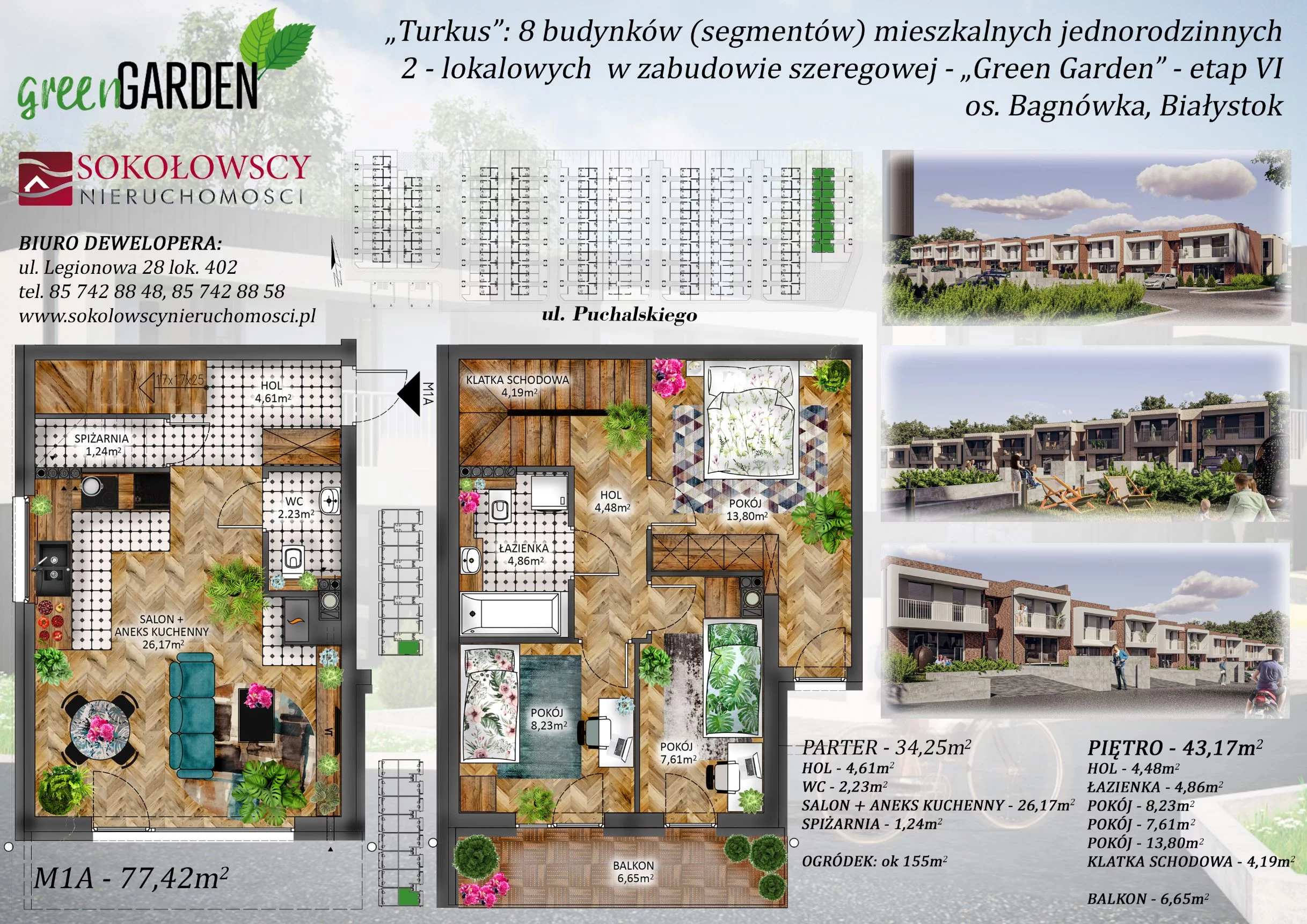 Mieszkanie 77,42 m², parter, oferta nr 1A, Green Garden etap 6, Białystok, Bagnówka, ul. Karola Puchalskiego