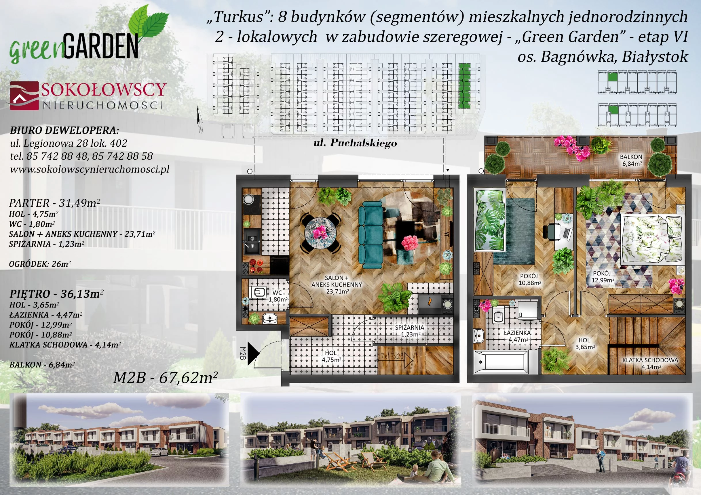 Mieszkanie 67,62 m², parter, oferta nr 2B, Green Garden etap 6, Białystok, Bagnówka, ul. Karola Puchalskiego