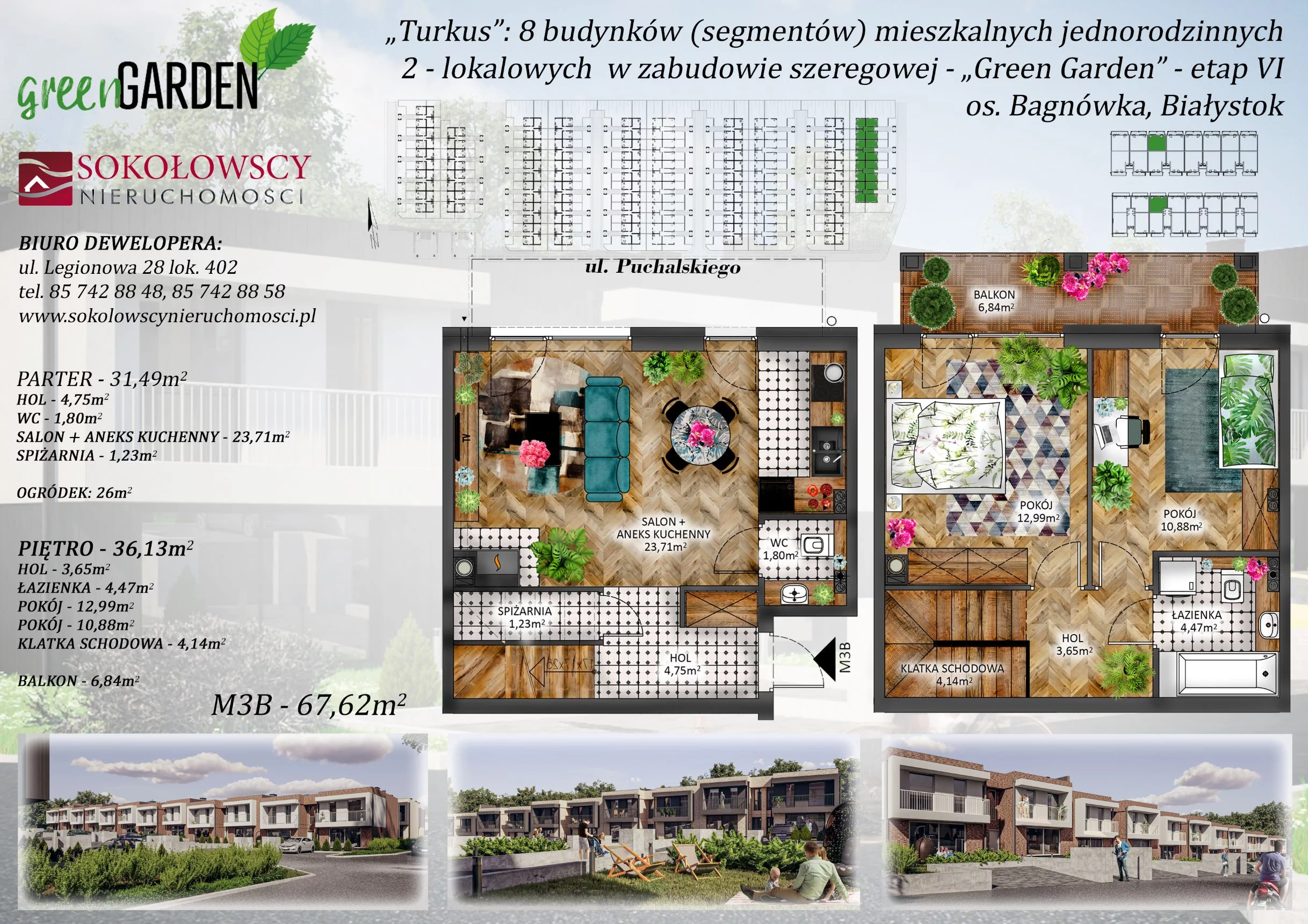 Mieszkanie 67,62 m², parter, oferta nr 3B, Green Garden etap 6, Białystok, Bagnówka, ul. Karola Puchalskiego