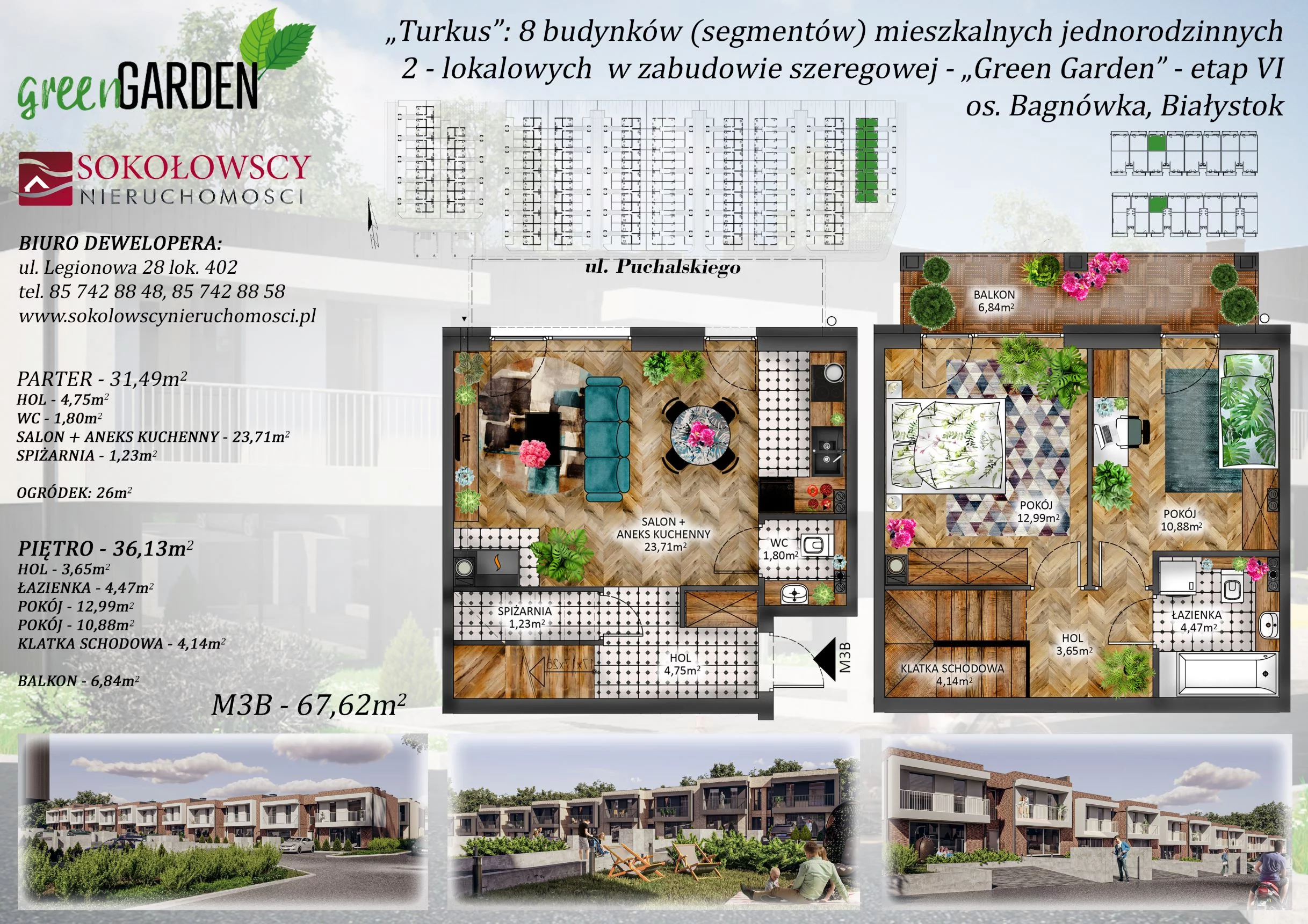 Mieszkanie 67,62 m², parter, oferta nr 3B, Green Garden etap 6, Białystok, Wygoda, Bagnówka, ul. Karola Puchalskiego