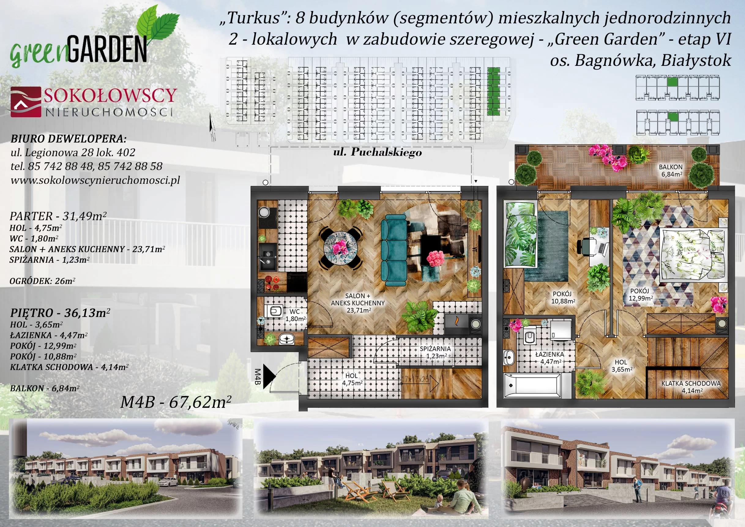 Mieszkanie 67,62 m², parter, oferta nr 4B, Green Garden etap 6, Białystok, Bagnówka, ul. Karola Puchalskiego