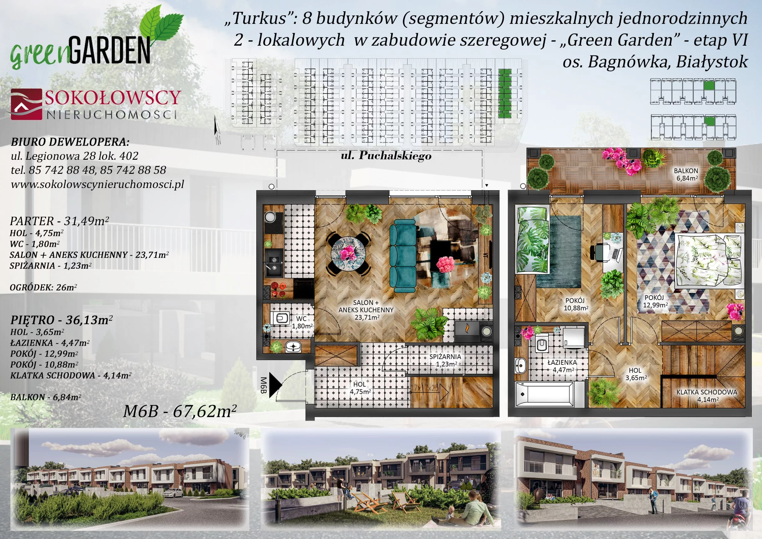 Mieszkanie 67,62 m², parter, oferta nr 6B, Green Garden etap 6, Białystok, Bagnówka, ul. Karola Puchalskiego