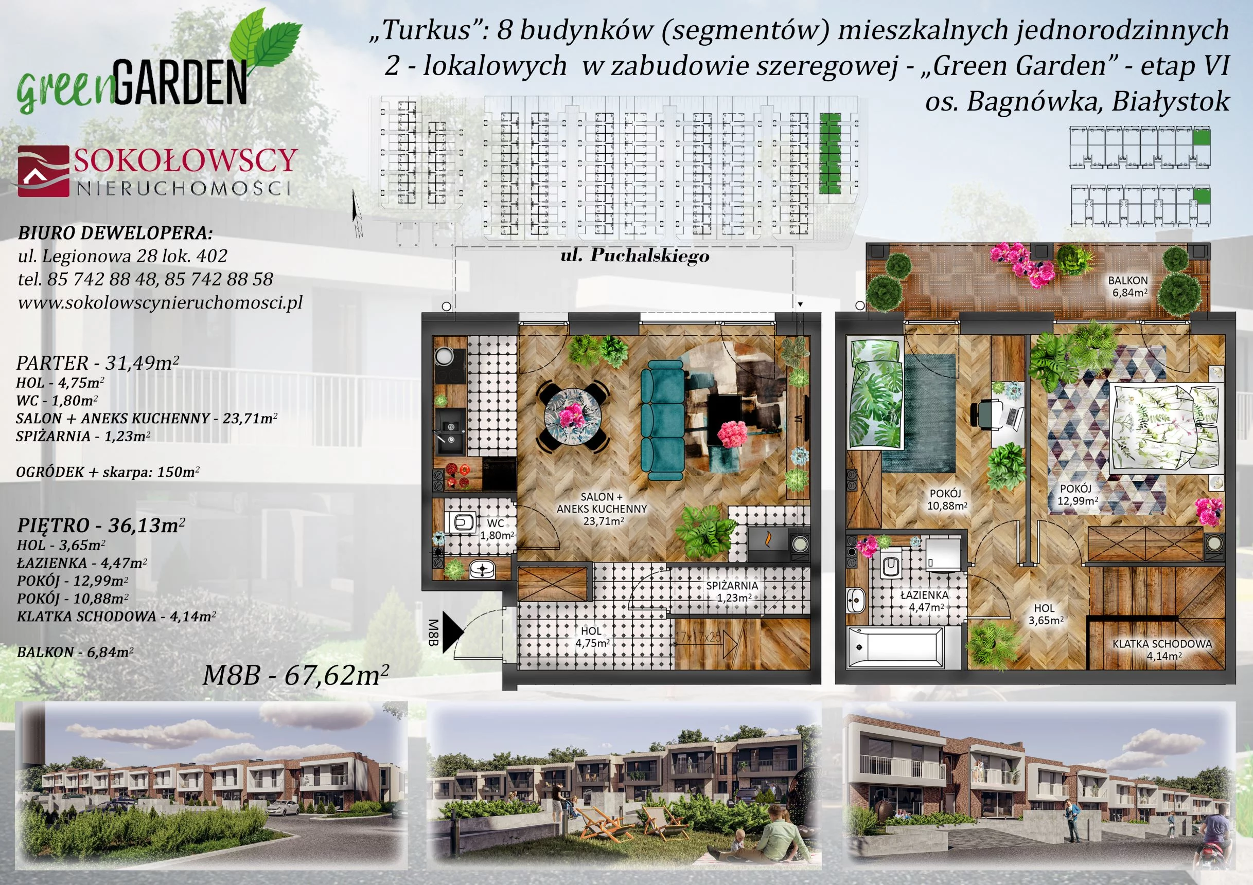 Mieszkanie 67,62 m², parter, oferta nr 8B, Green Garden etap 6, Białystok, Bagnówka, ul. Karola Puchalskiego