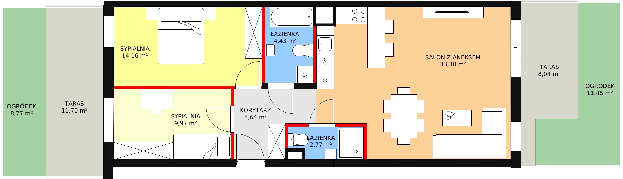 Mieszkanie 70,27 m², parter, oferta nr B1/13, Osiedle Bella Vista, Kielce, Ostra Górka, ul. Generała Andersa / Wojska Polskiego