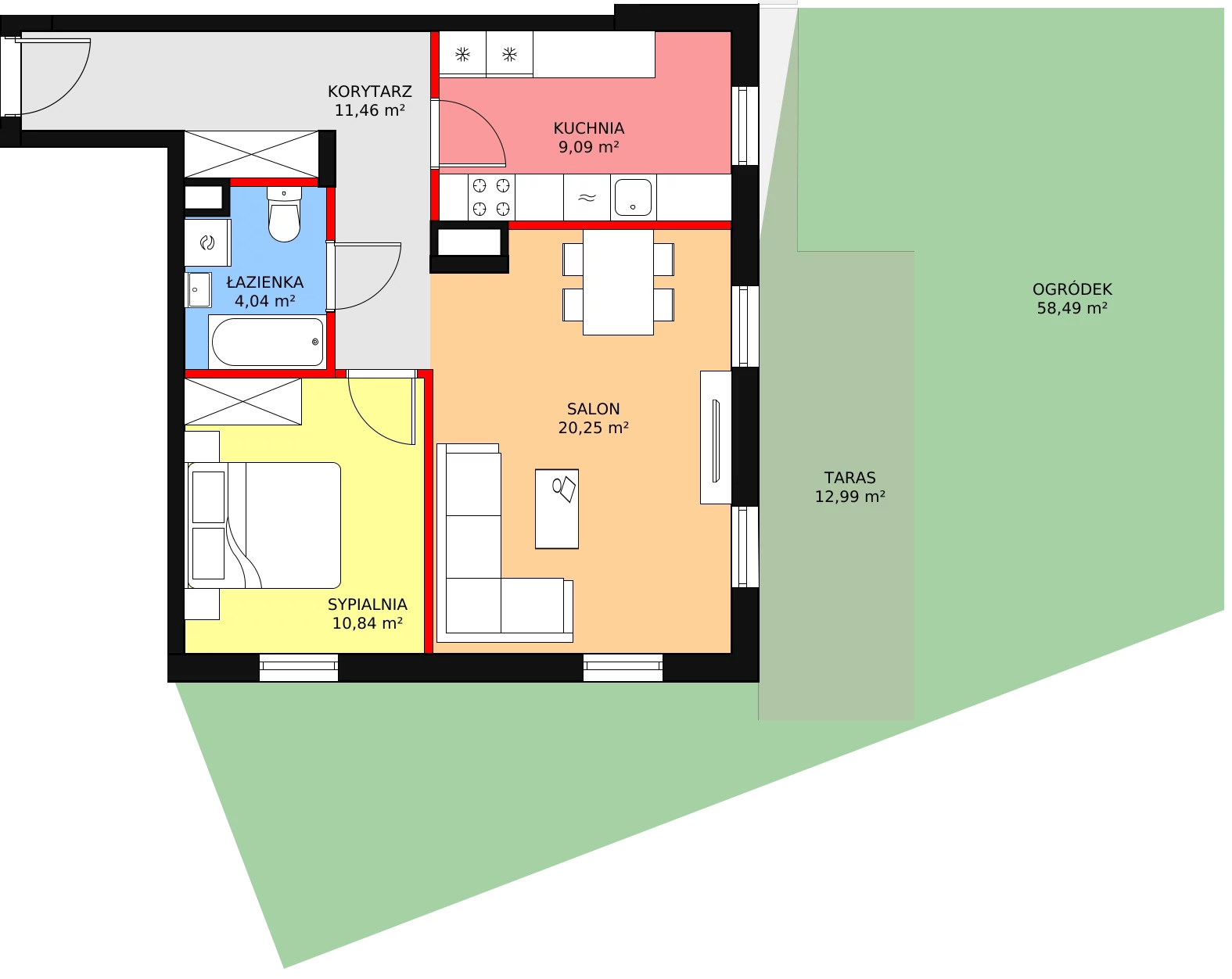 Mieszkanie 55,68 m², parter, oferta nr B2/15, Osiedle Bella Vista, Kielce, Ostra Górka, ul. Generała Andersa / Wojska Polskiego