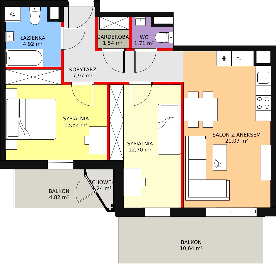 Mieszkanie 63,22 m², piętro 1, oferta nr B3/47, Osiedle Bella Vista, Kielce, Ostra Górka, ul. Generała Andersa / Wojska Polskiego