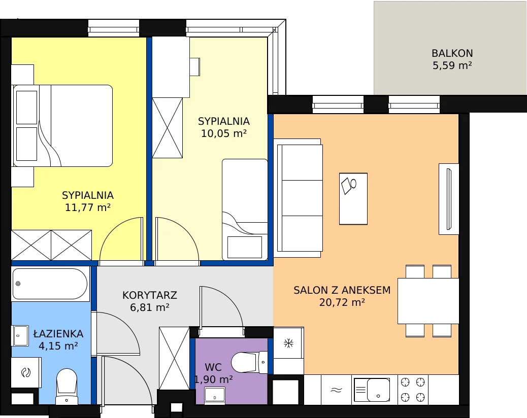 Zalety mieszkania 55.4 m², 6-30