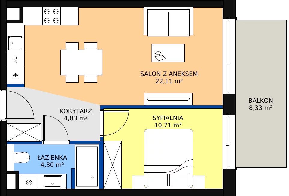 Zalety apartamentu 41.95 m², B/205