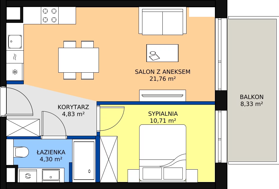 Zalety apartamentu 41.6 m², B/307