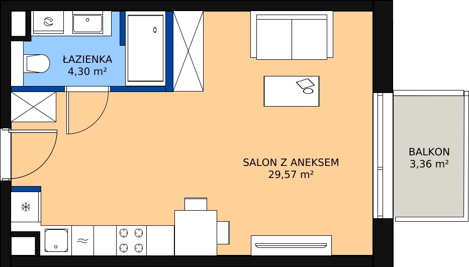Zalety apartamentu 33.87 m², C/201