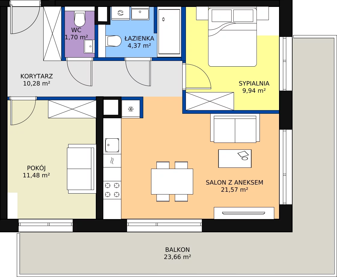 Zalety apartamentu 59.34 m², C/304