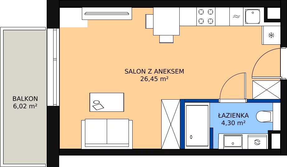Zalety apartamentu 30.75 m², D/301