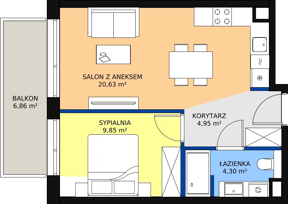Zalety apartamentu 39.73 m², D/302