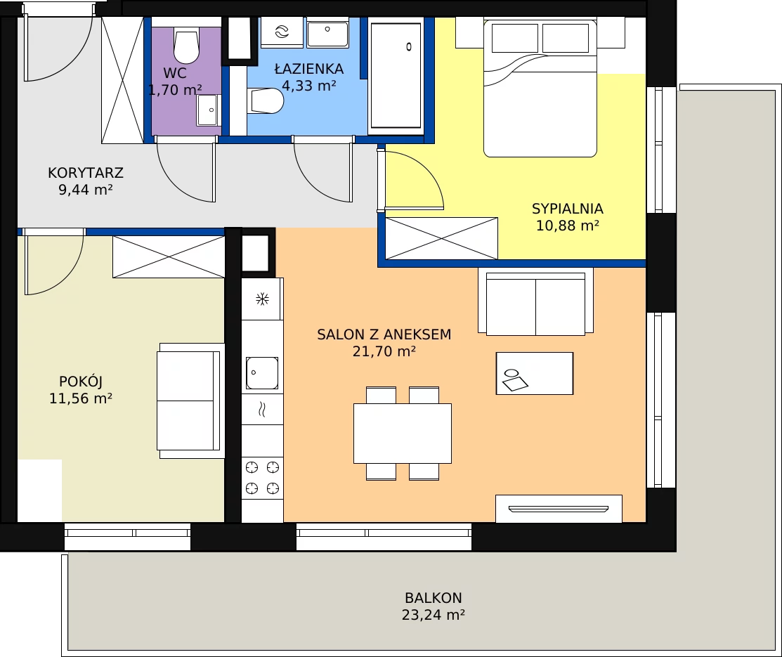 Zalety apartamentu 59.61 m², E/304