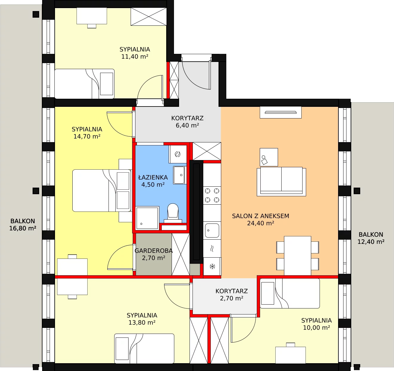 Apartament 93,00 m², piętro 1, oferta nr M72, Słoneczne Tarasy, Łódź, Śródmieście, Śródmieście-Wschód, ul. Kilińskiego 12