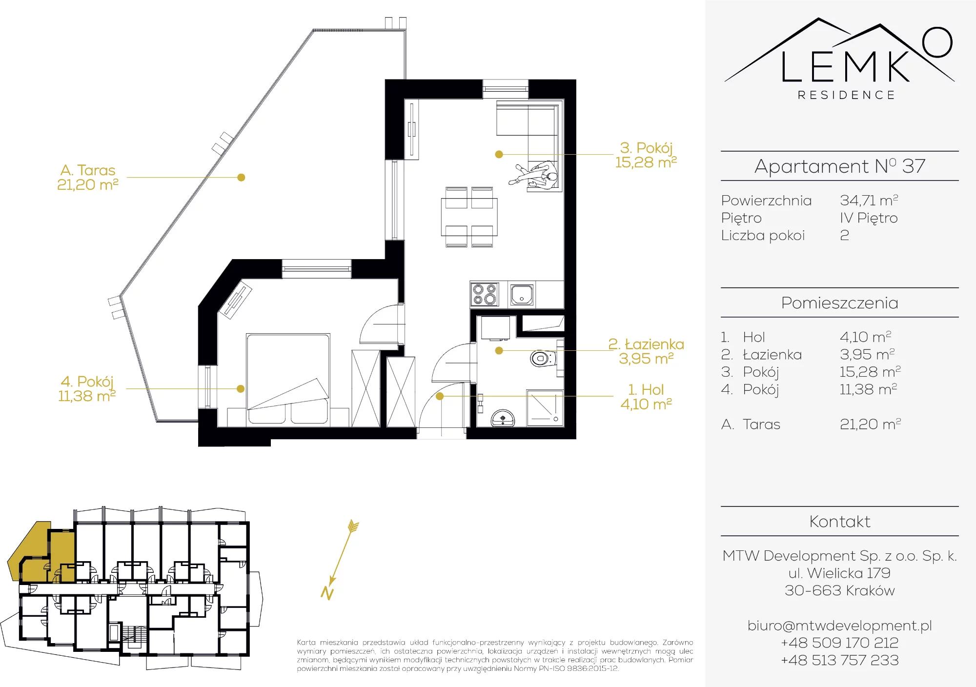 Apartament inwestycyjny 34,71 m², piętro 4, oferta nr 37, Lemko Residence, Krynica-Zdrój, ul. Józefa Piłsudskiego