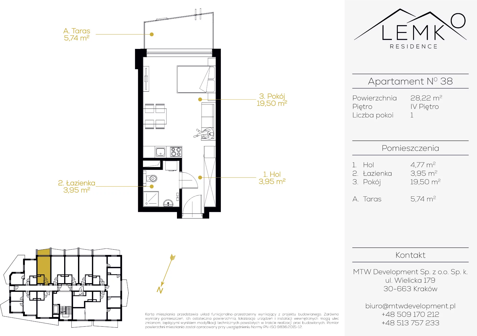 Apartament inwestycyjny 28,22 m², piętro 4, oferta nr 38, Lemko Residence, Krynica-Zdrój, ul. Józefa Piłsudskiego