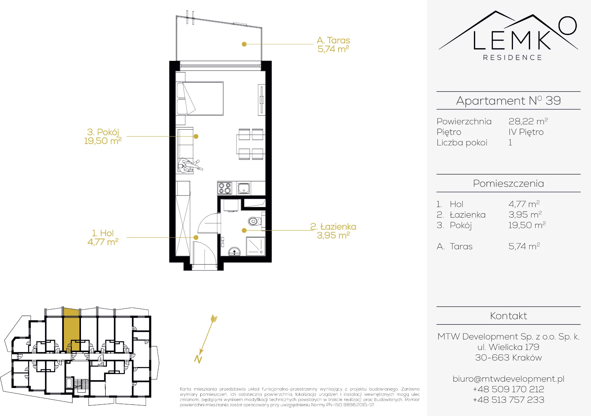 Apartament inwestycyjny 28,22 m², piętro 4, oferta nr 39, Lemko Residence, Krynica-Zdrój, ul. Józefa Piłsudskiego